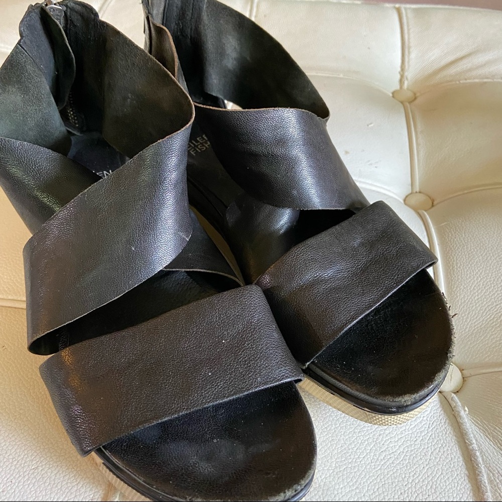 Eileen Fisher shoes comfort sandals black leather sz 8 good used condition